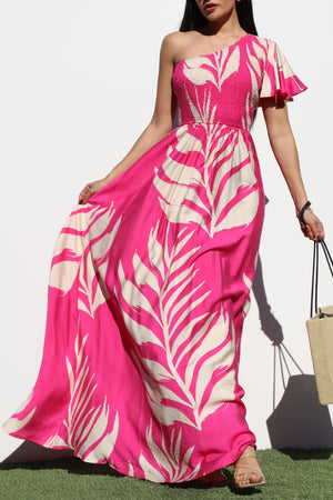 DD8247, SMOCKED TOP ONE SHOULDER MAXI DRESS