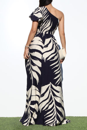 DD8247, SMOCKED TOP ONE SHOULDER MAXI DRESS