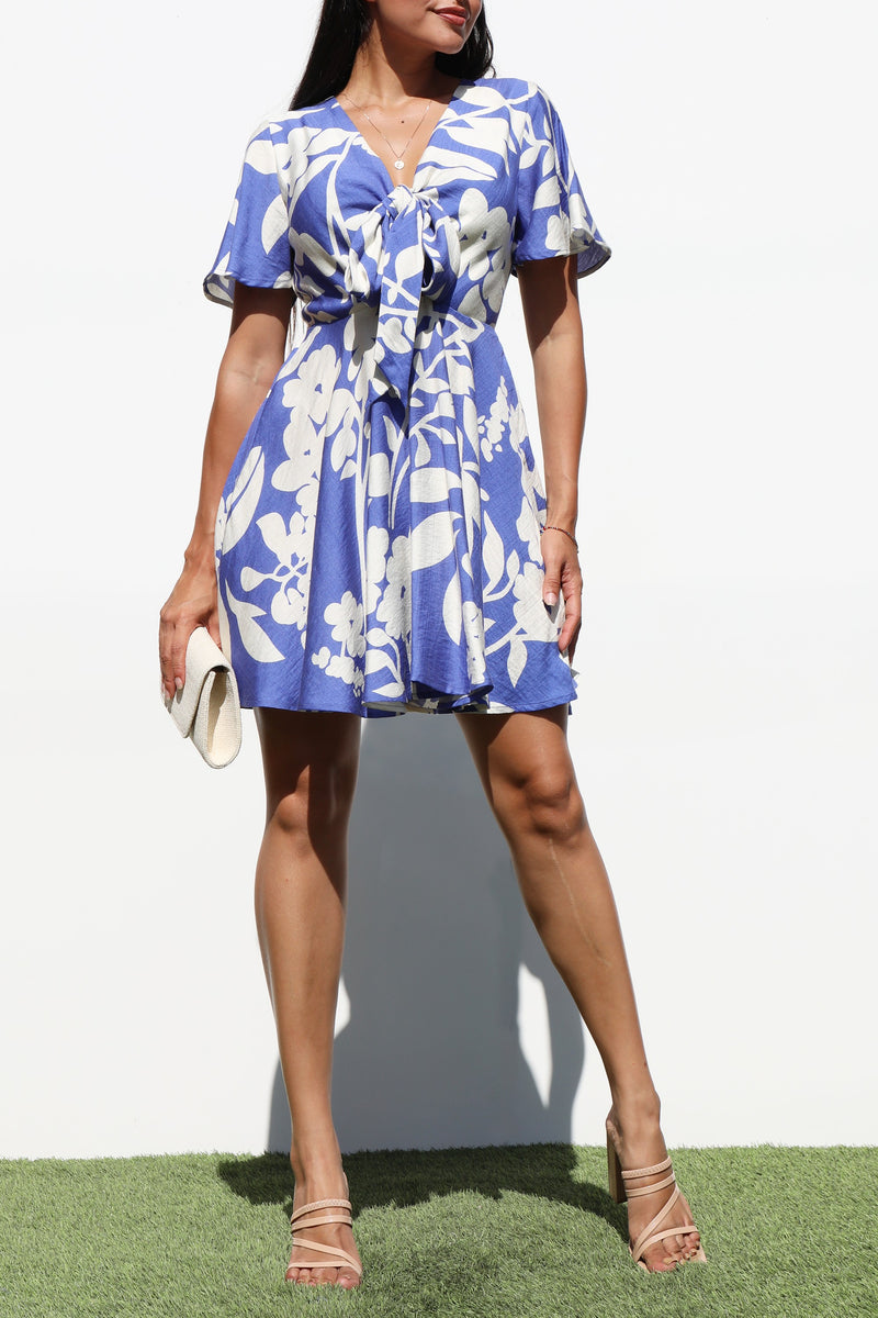DD7111, FRT TIE WOVEN MINI DRESS