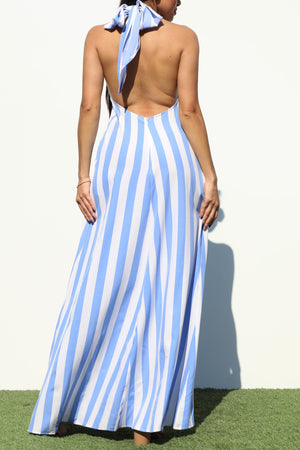 DD3592, STRIPED HALTER WOVEN MAXI DRESS