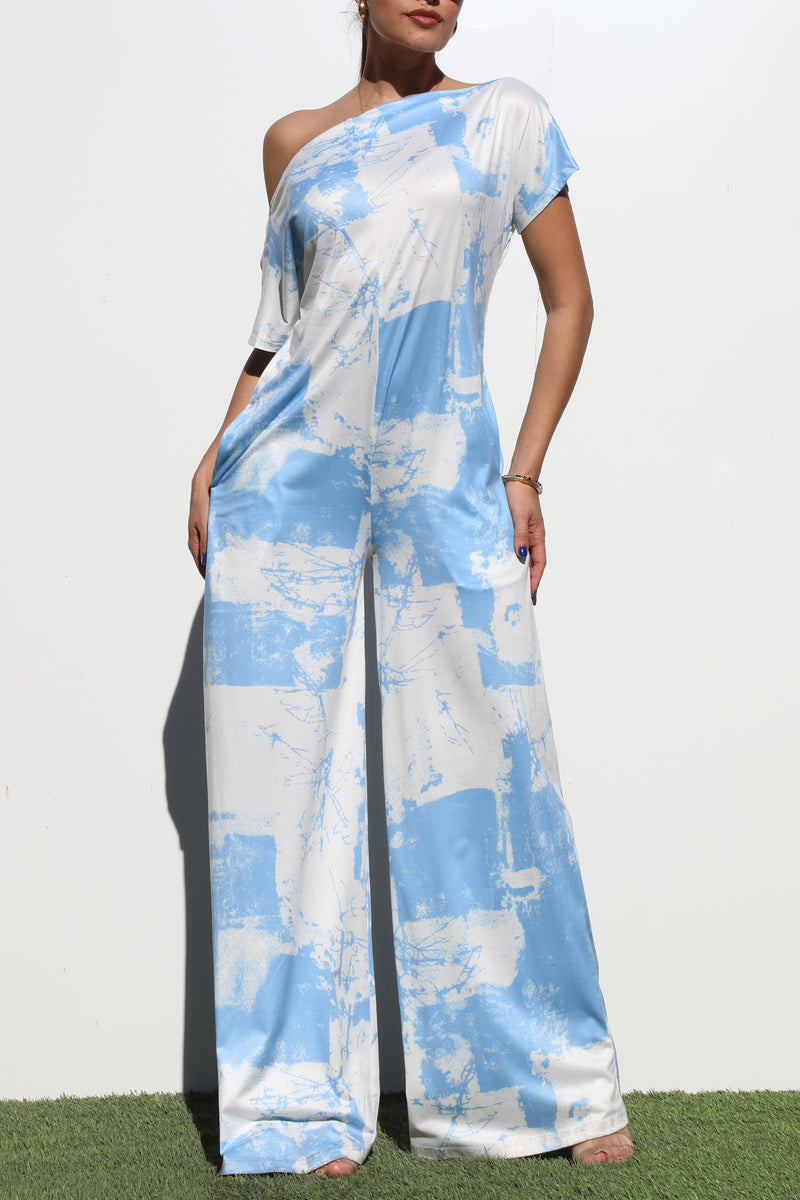 DD4252, PRINTED OFF SHOULDER KNIT JUMPSUIT