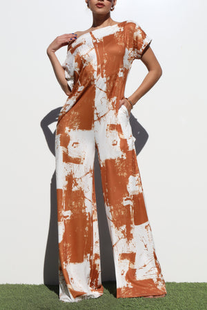 DD4252, PRINTED OFF SHOULDER KNIT JUMPSUIT