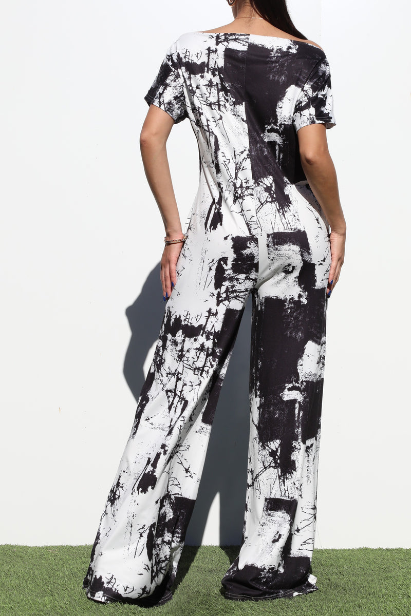 DD4252, PRINTED OFF SHOULDER KNIT JUMPSUIT