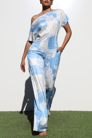DD4252, PRINTED OFF SHOULDER KNIT JUMPSUIT