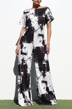 DD4252, PRINTED OFF SHOULDER KNIT JUMPSUIT