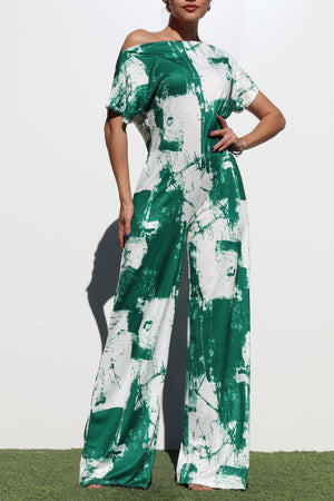 DD4252, PRINTED OFF SHOULDER KNIT JUMPSUIT