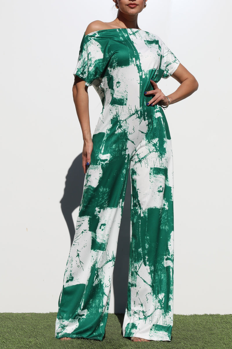 DD4252, PRINTED OFF SHOULDER KNIT JUMPSUIT