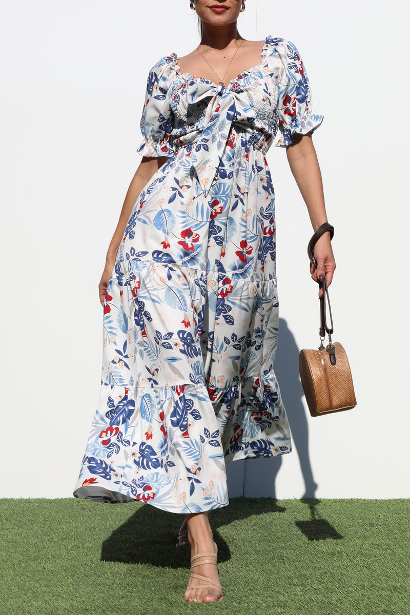 DD7151, SMOCKED TOP WOVEN MIDI DRESS