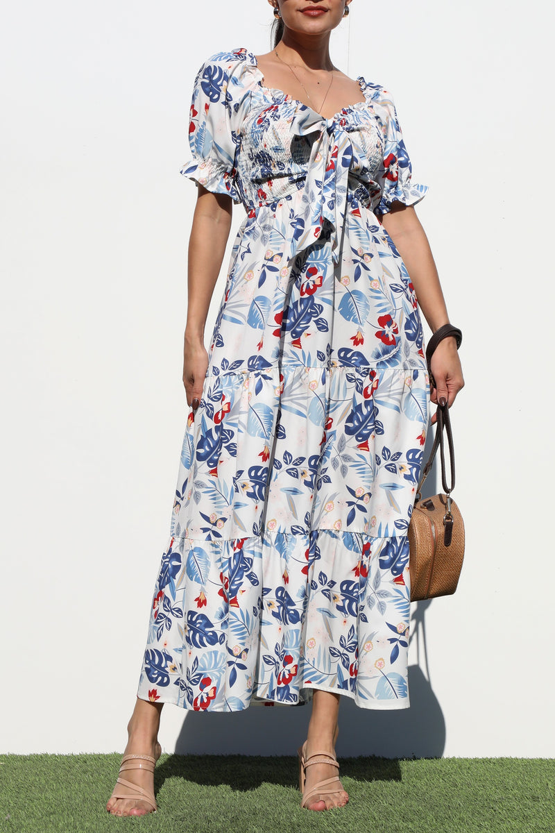 DD7151, SMOCKED TOP WOVEN MIDI DRESS
