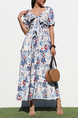 DD7151, SMOCKED TOP WOVEN MIDI DRESS