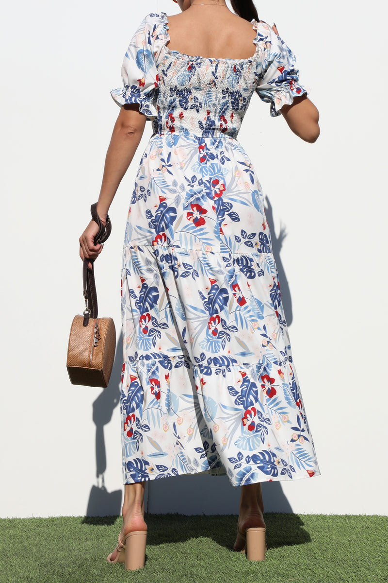 DD7151, SMOCKED TOP WOVEN MIDI DRESS