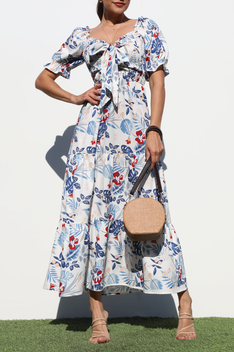 DD7151, SMOCKED TOP WOVEN MIDI DRESS