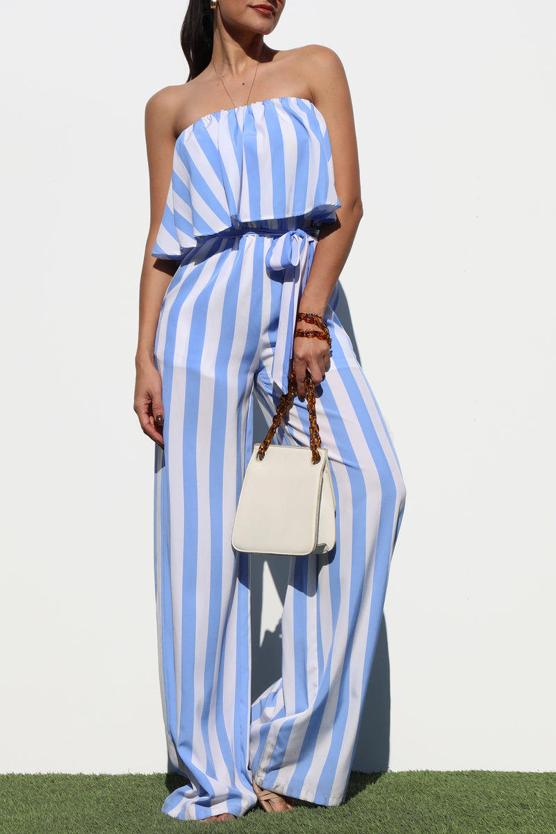 DD4347, STRIPED RUFFLED TUBE WOVEN JUM