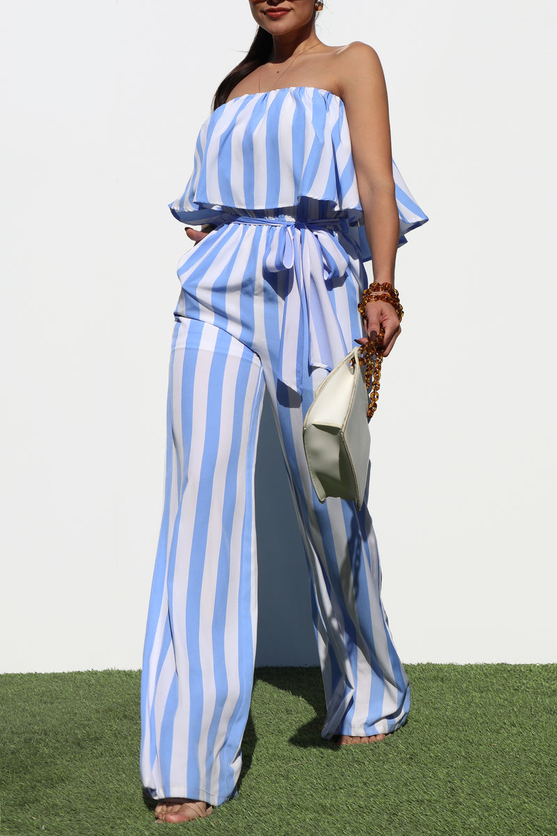 DD4347, STRIPED RUFFLED TUBE WOVEN JUM