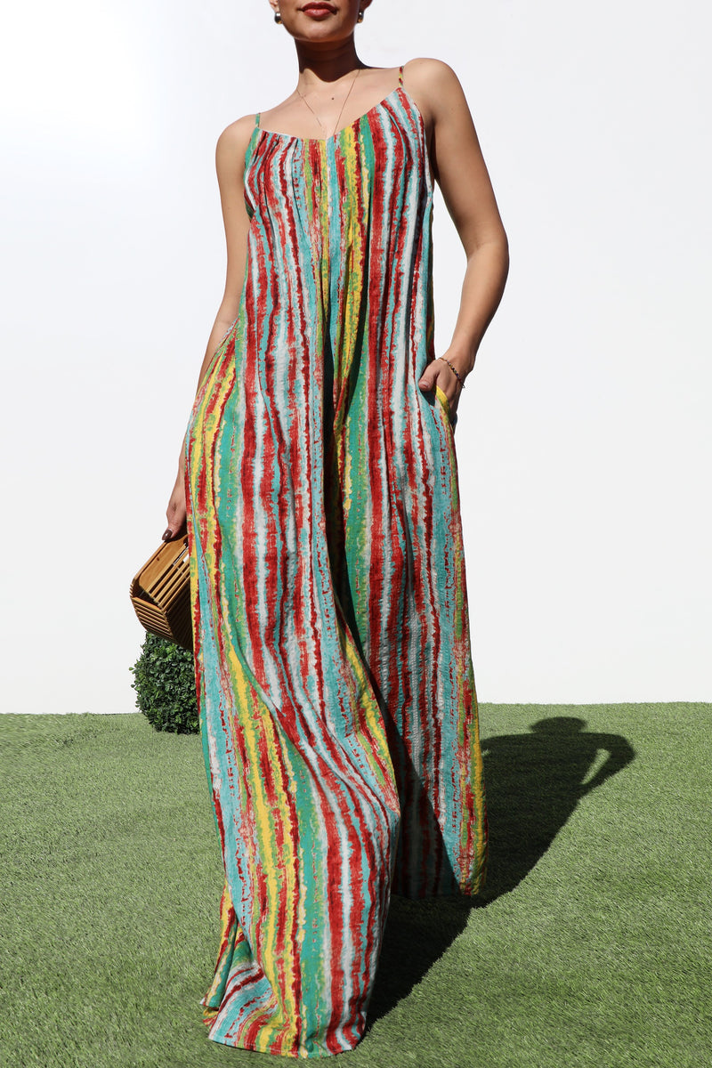 DD7128, CAMI LOOSE FIT PRINTED JUMPSUIT