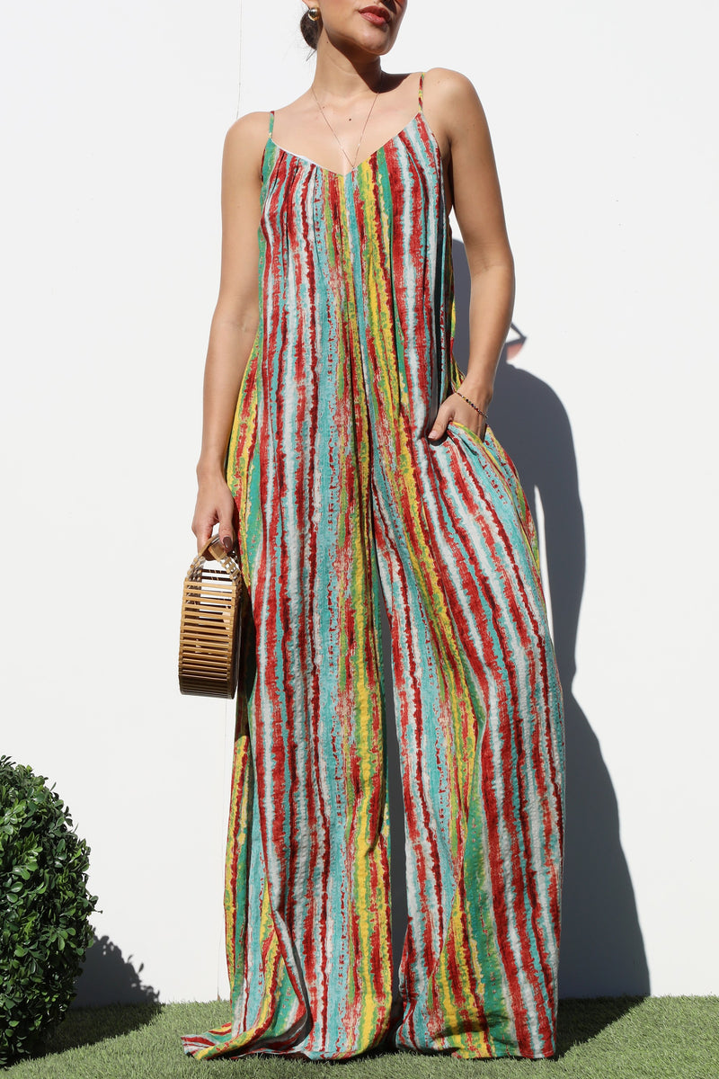 DD7128, CAMI LOOSE FIT PRINTED JUMPSUIT