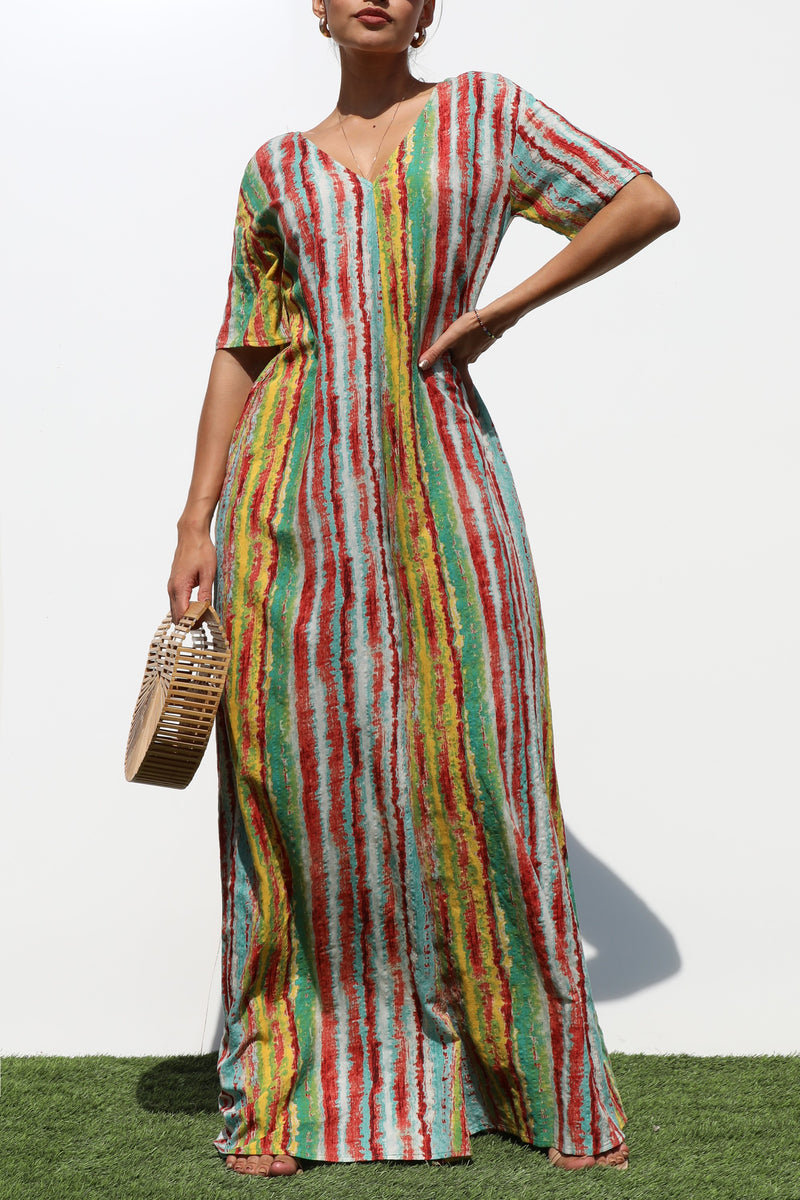 DD7121, LOOSE FIT V NECK WOVEN JUMPSUIT