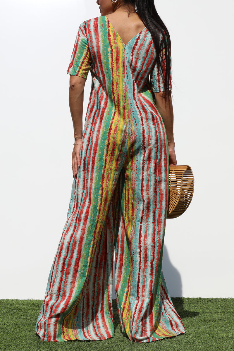 DD7121, LOOSE FIT V NECK WOVEN JUMPSUIT