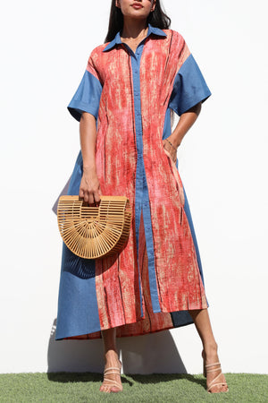 DD6827, PRINTED BUTTON DOWN SHIRT DRESS