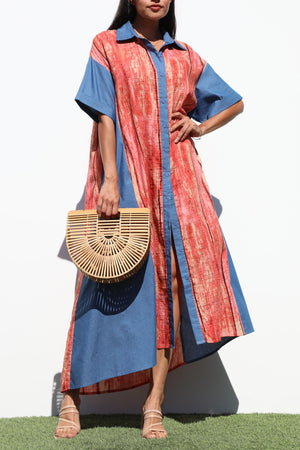 DD6827, PRINTED BUTTON DOWN SHIRT DRESS