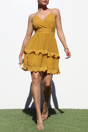 DD2174, SURPLICE NECK WOVEN MINI DERSS