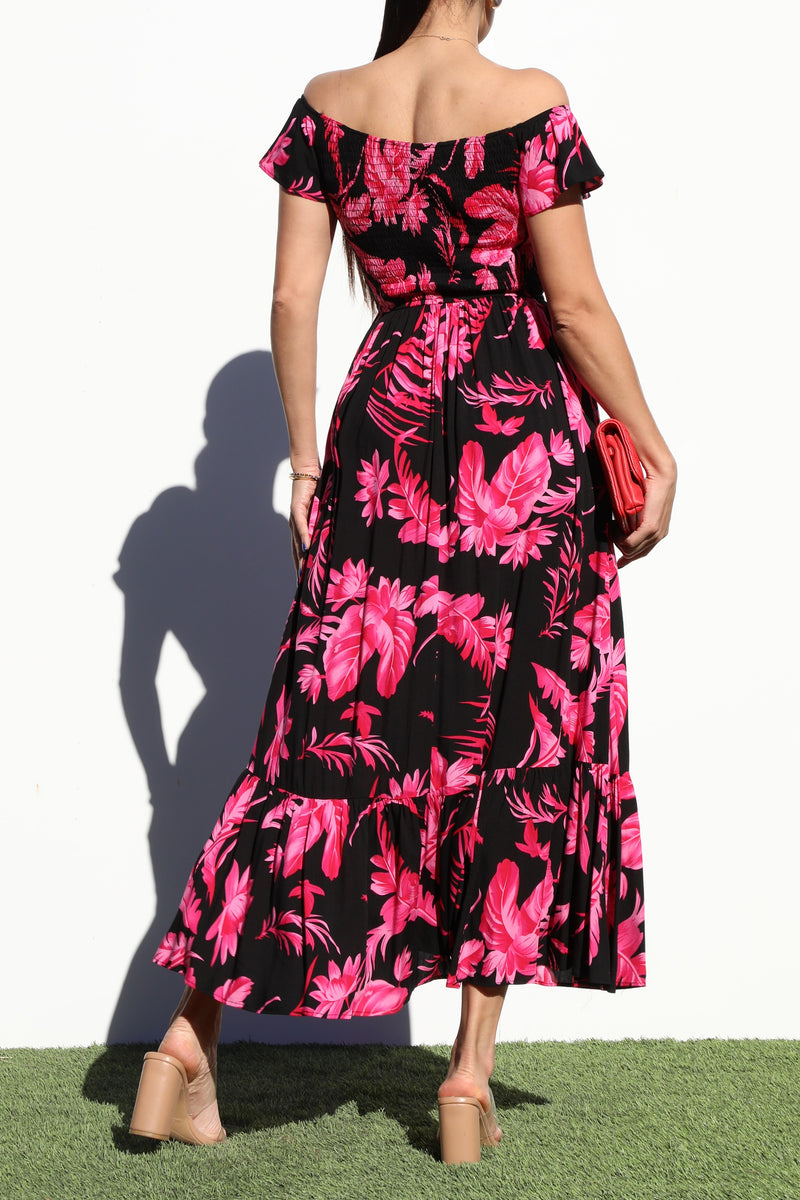DD6452, SMOCKED TOP WOVEN LONG DRESS