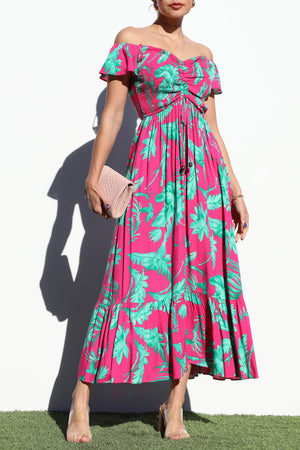 DD6452, SMOCKED TOP WOVEN LONG DRESS