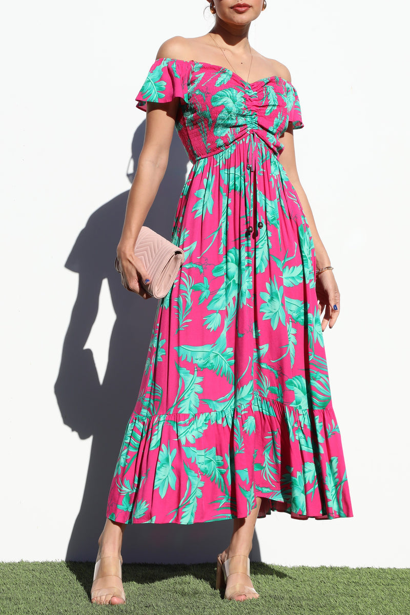 DD6452, SMOCKED TOP WOVEN LONG DRESS