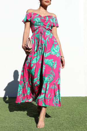 DD6452, SMOCKED TOP WOVEN LONG DRESS