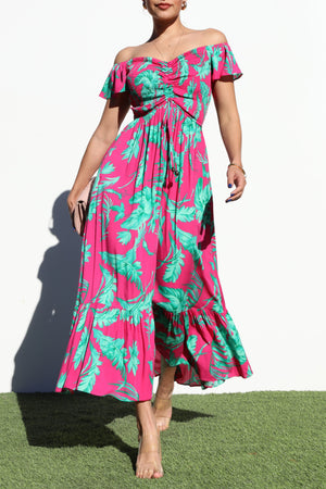 DD6452, SMOCKED TOP WOVEN LONG DRESS