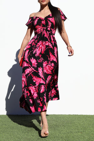 DD6452, SMOCKED TOP WOVEN LONG DRESS