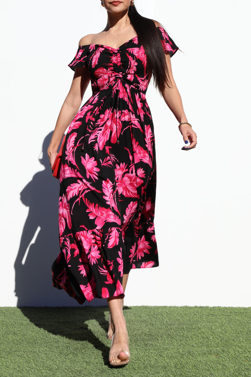 DD6452, SMOCKED TOP WOVEN LONG DRESS