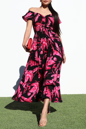 DD6452, SMOCKED TOP WOVEN LONG DRESS