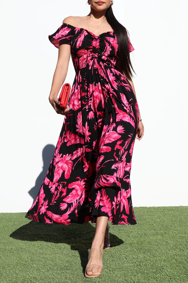 DD6452, SMOCKED TOP WOVEN LONG DRESS