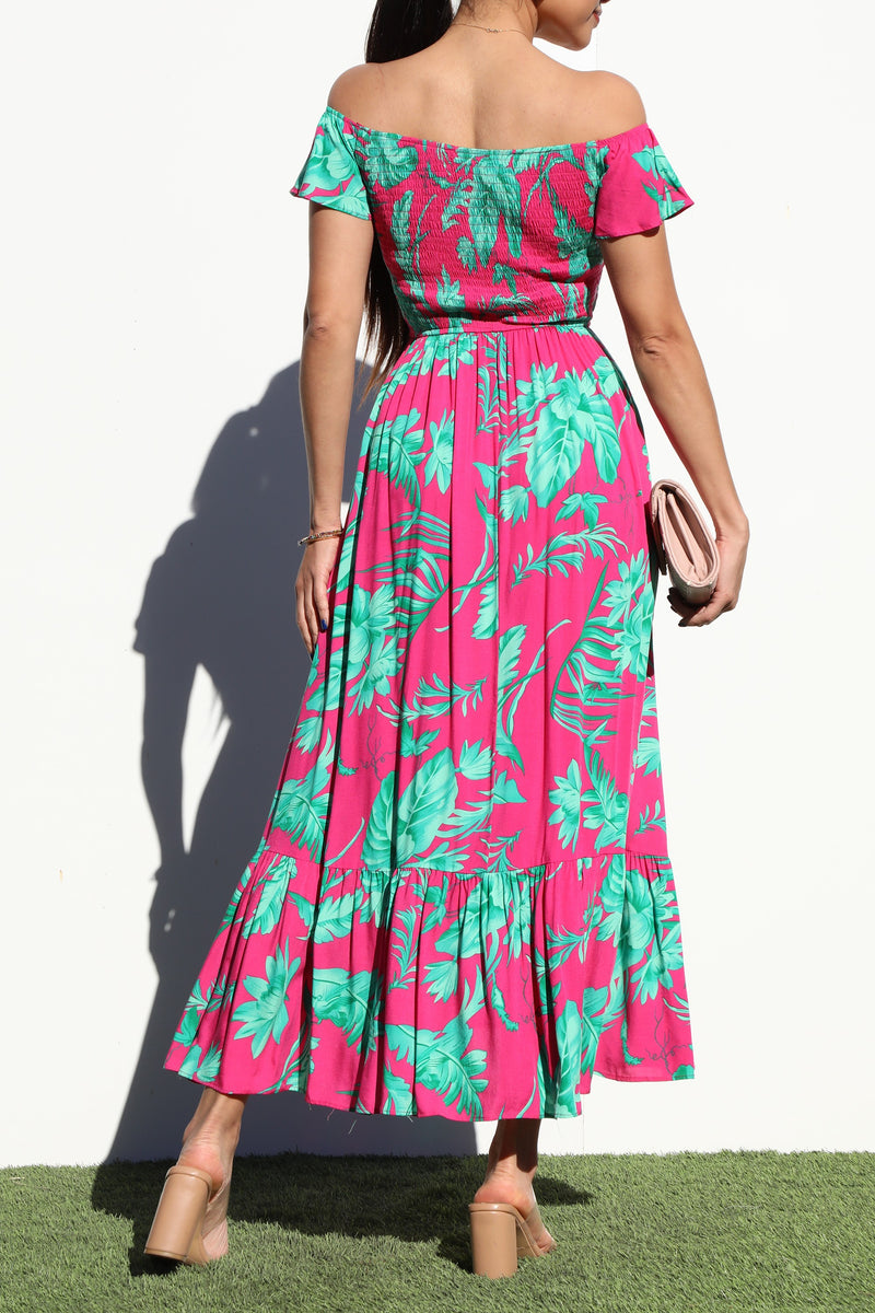 DD6452, SMOCKED TOP WOVEN LONG DRESS