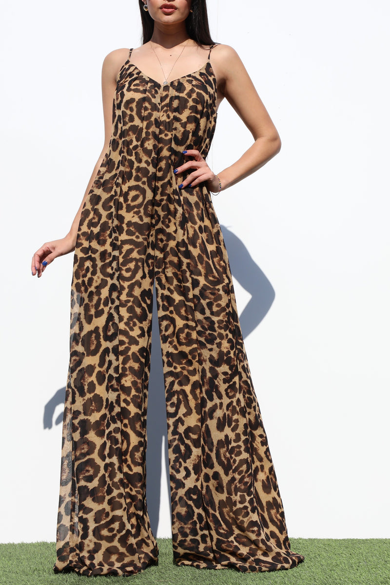 DD7069, LEOPARD V NECK WOVEN JUMPSUIT