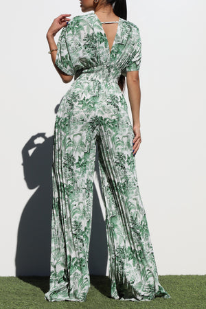 DD6407, PLEATED V NECK WOVEN JUMPSUIT