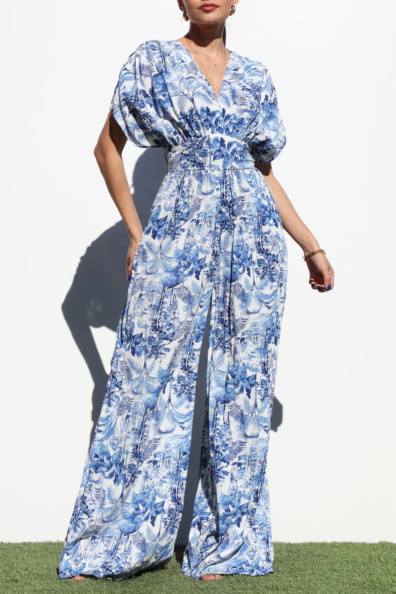 DD6407, PLEATED V NECK WOVEN JUMPSUIT
