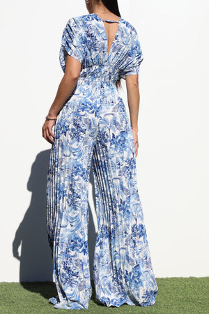DD6407, PLEATED V NECK WOVEN JUMPSUIT