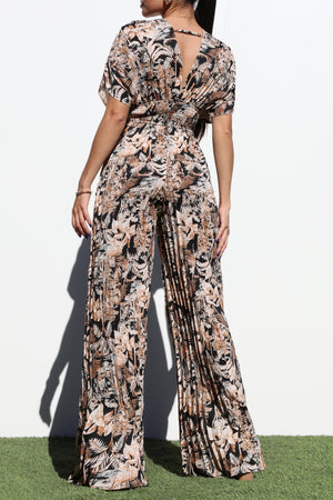 DD6407, PLEATED V NECK WOVEN JUMPSUIT