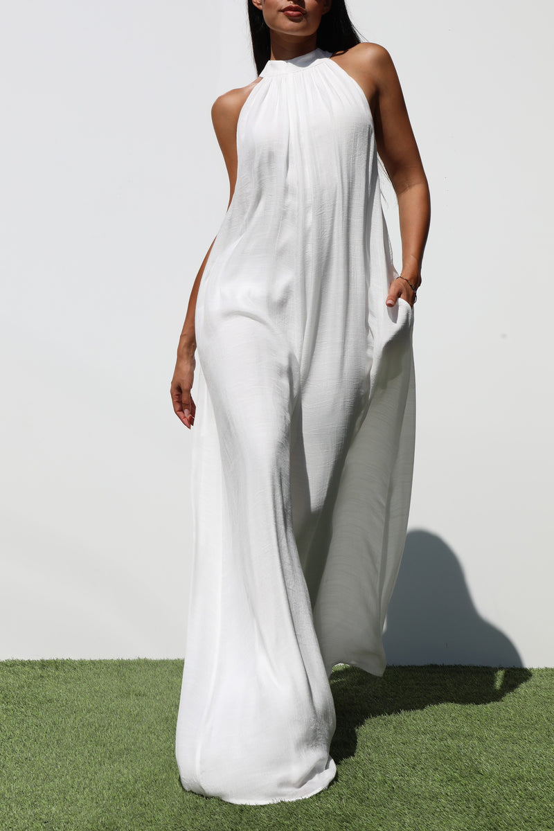 DD6971, MOCK NECK LOOSE FIT WOVEN JUMPSUIT