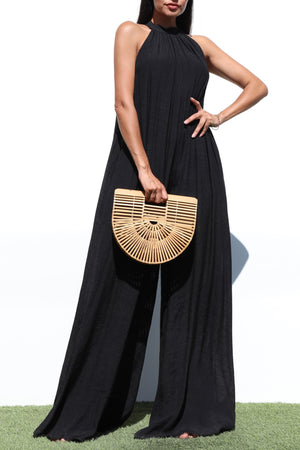 DD6971, MOCK NECK LOOSE FIT WOVEN JUMPSUIT