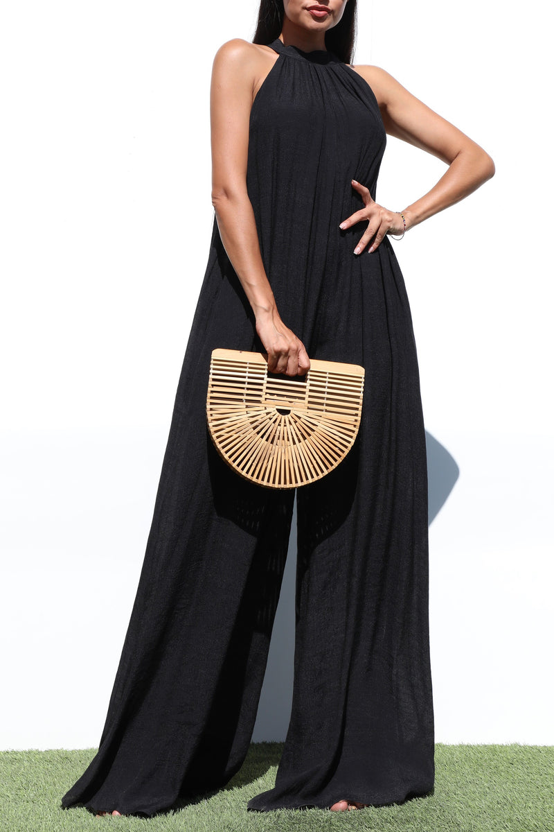 DD6971, MOCK NECK LOOSE FIT WOVEN JUMPSUIT