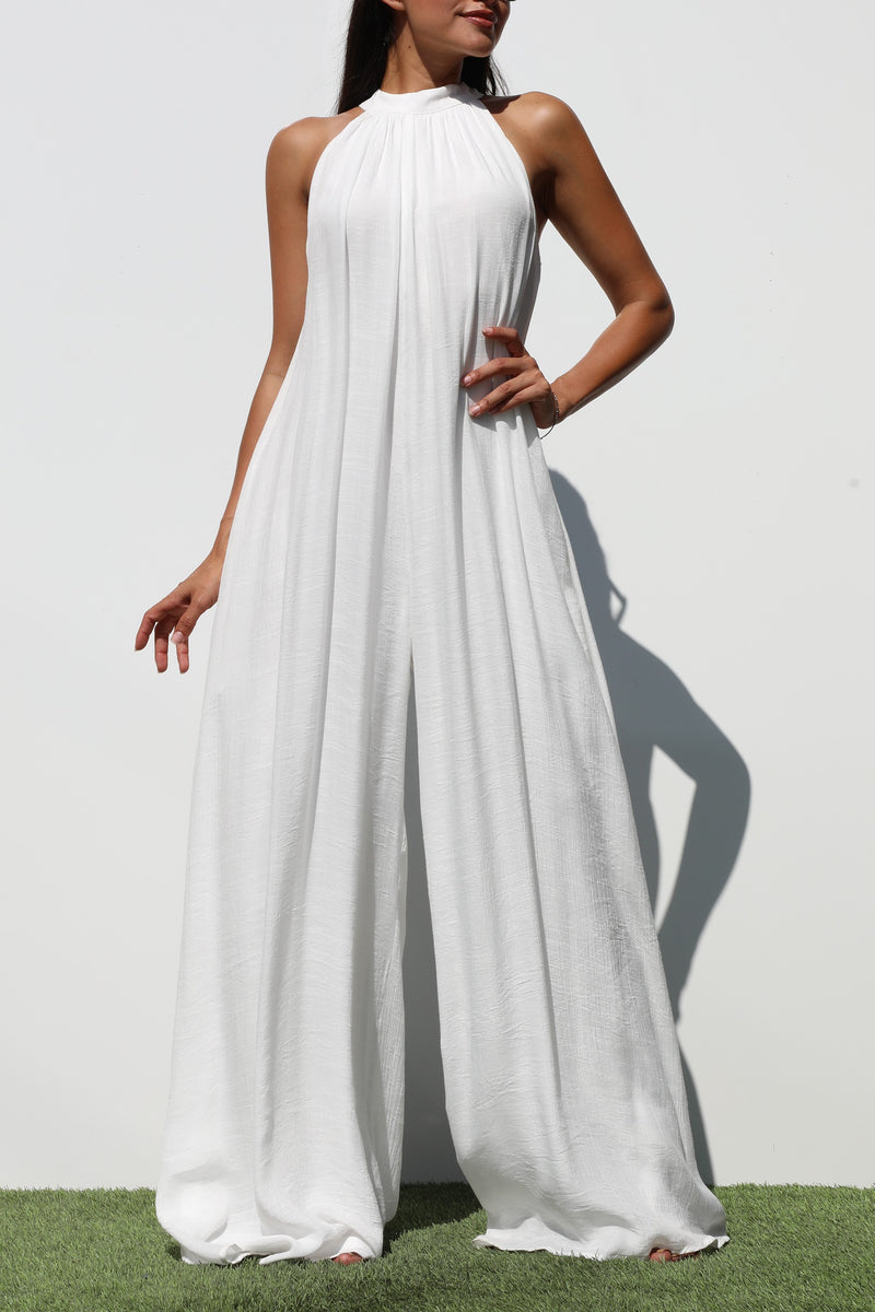 DD6971, MOCK NECK LOOSE FIT WOVEN JUMPSUIT