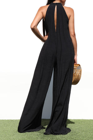 DD6971, MOCK NECK LOOSE FIT WOVEN JUMPSUIT