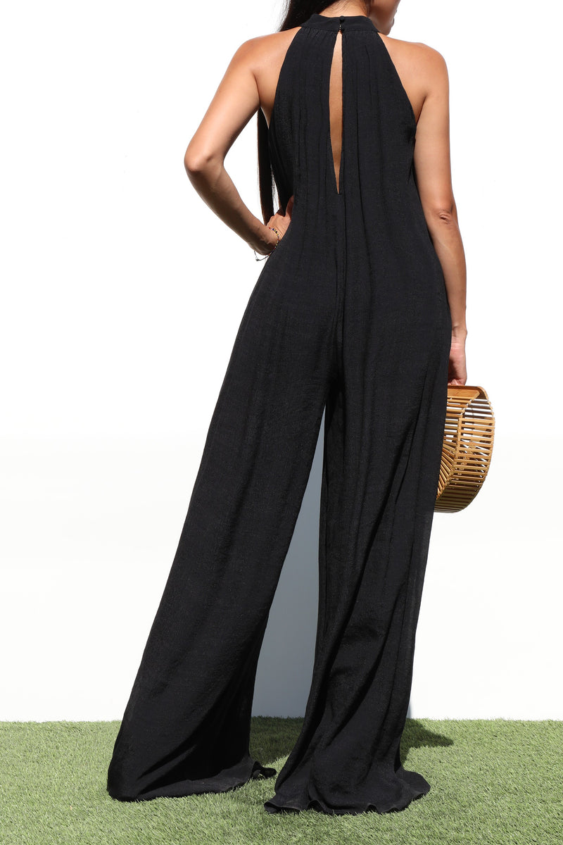 DD6971, MOCK NECK LOOSE FIT WOVEN JUMPSUIT
