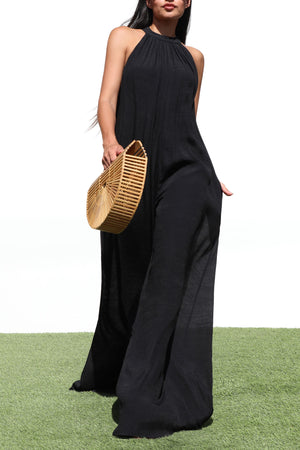 DD6971, MOCK NECK LOOSE FIT WOVEN JUMPSUIT