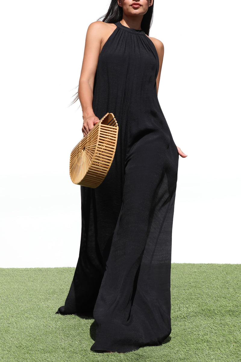 DD6971, MOCK NECK LOOSE FIT WOVEN JUMPSUIT