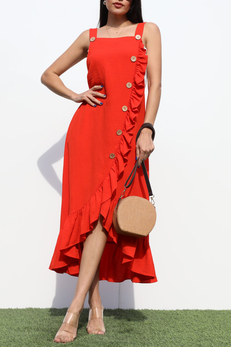 DD6399, OVERROLL WOVEN RUFFLED DRESS