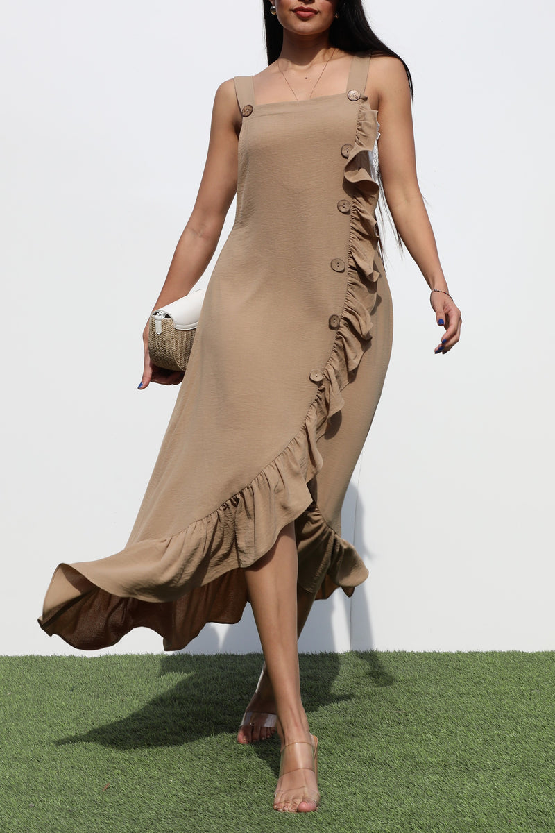 DD6399, OVERROLL WOVEN RUFFLED DRESS